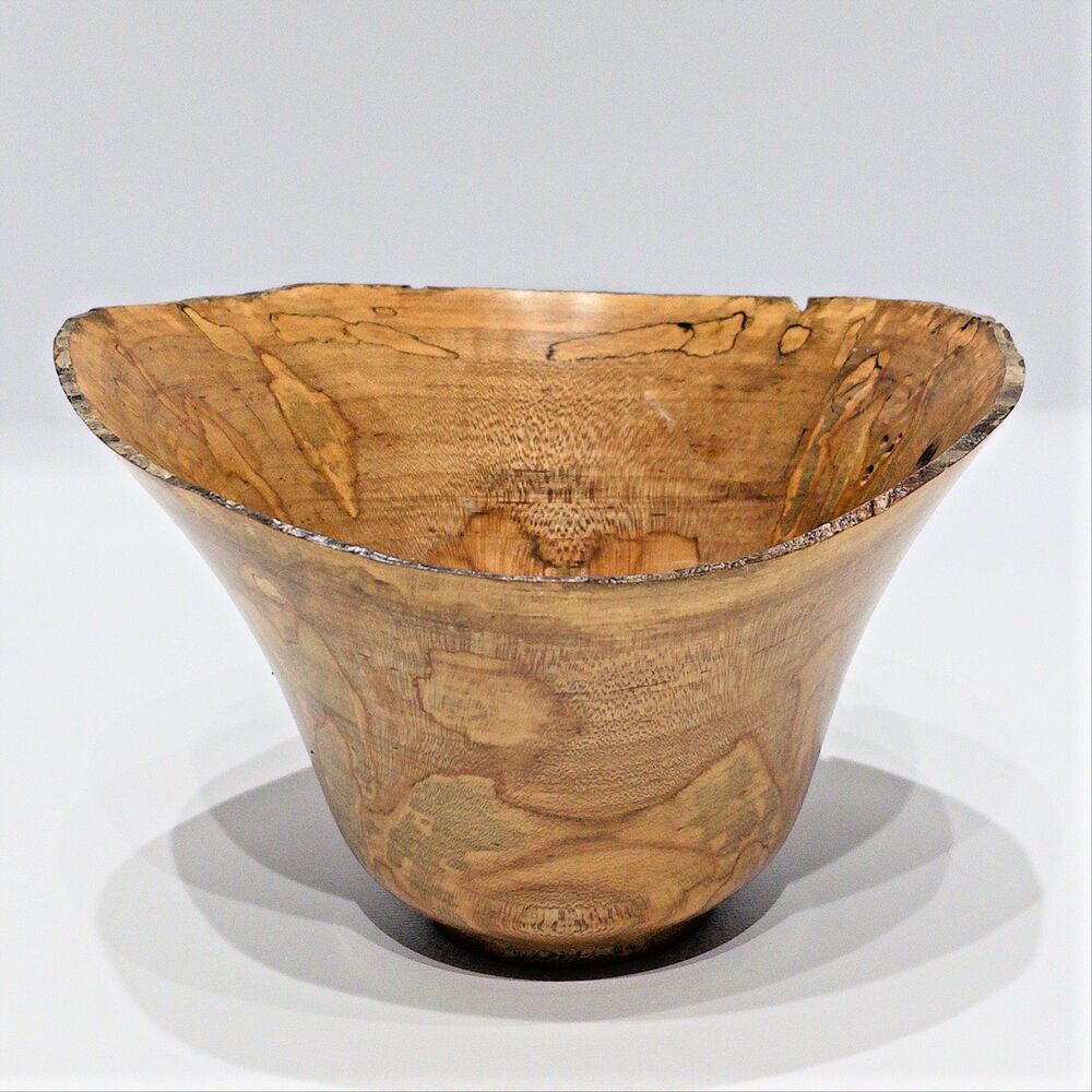 Vintage Jon Frey Hand Turned Ambrosia Maple Wooden Bowl Vessel Rustic 7"x6"x4.5"